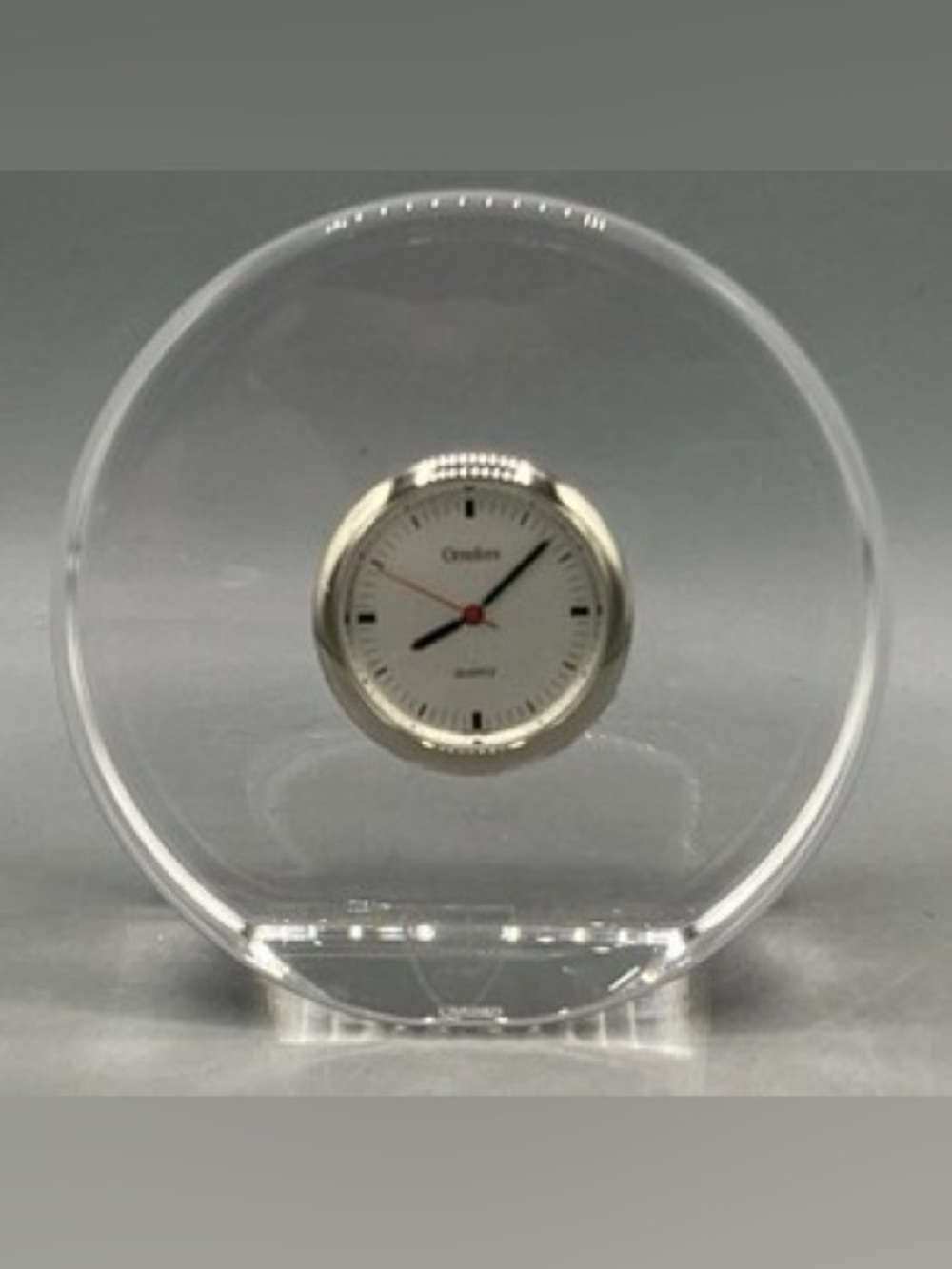 ORREFORS "PUCK" CLOCK CLEAR LEAD CRYSTAL BY LENA BERGSTROM